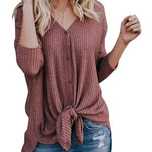 ✨THE WAFFLE KNIT KNOT TOP IN RUST * NWT*✨